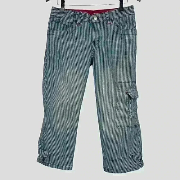 COTTON‎ GINNY ladies jean capri size 9 - blue and white striped - Picture 1 of 13